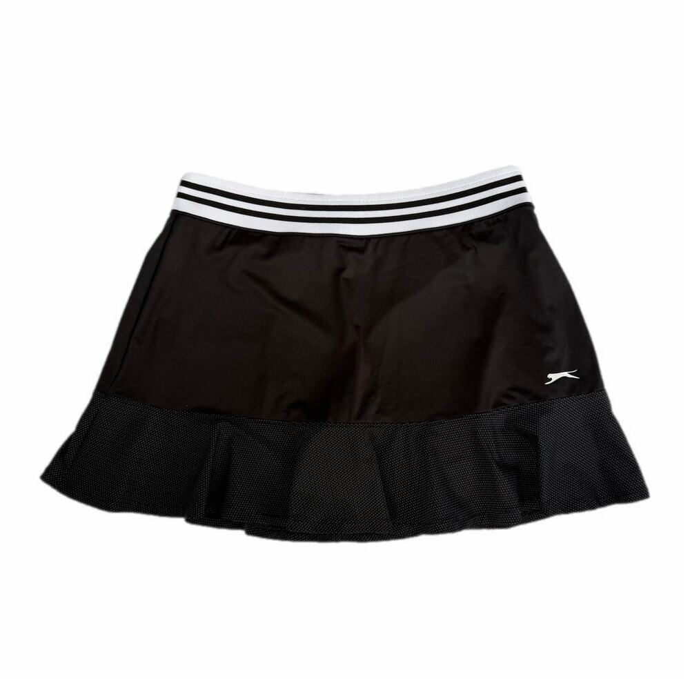 Slazenger Black & White Ruffle Lined Elastic Waist Pull On Casual Golf Skort
